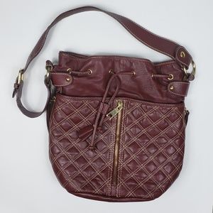 Barr & Barr Women's Maroon Quilted Leather Button Closure Shoulder Handbag Purse